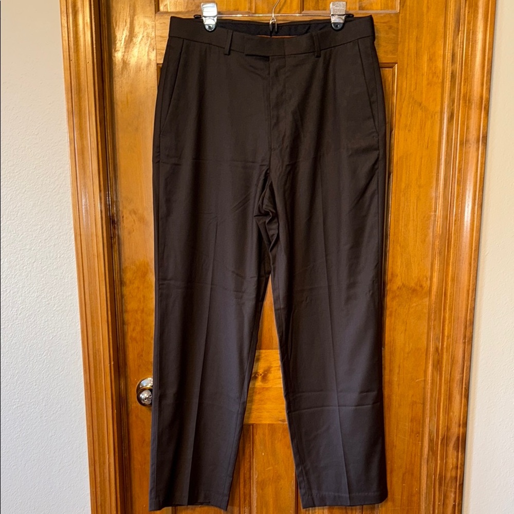Haggar Chocolate Brown Dress Pants Straight-Leg Polyester 32x30